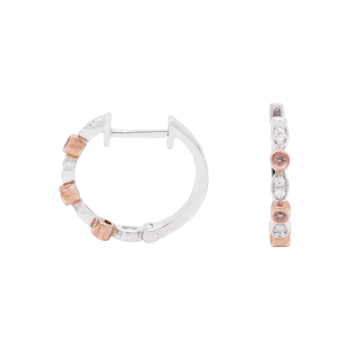 Two Tone Chocolate and White Diamond Hoop Earrings