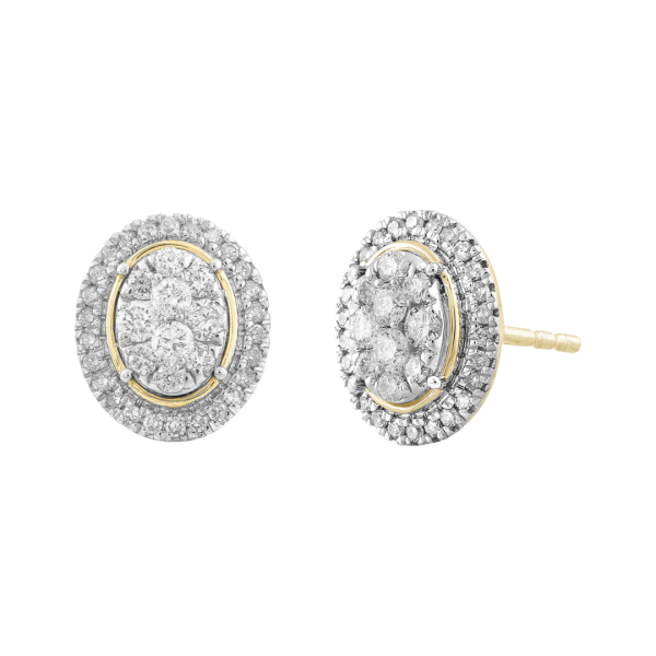 Diamond Oval Shaped Cluster Stud Earrings