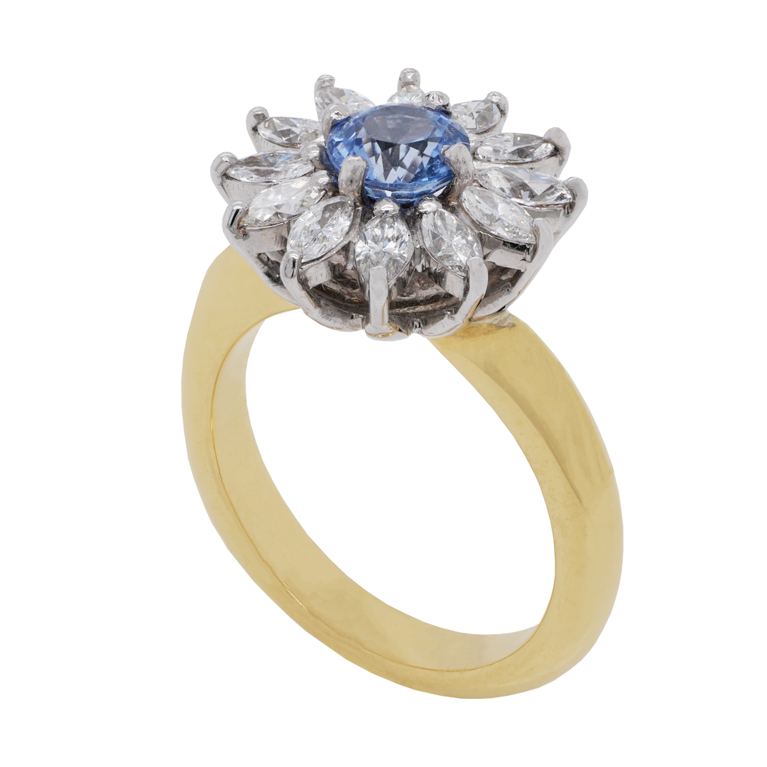 Ceylon Sapphire and Diamond Flower Cluster Ring Dalgleish Diamonds