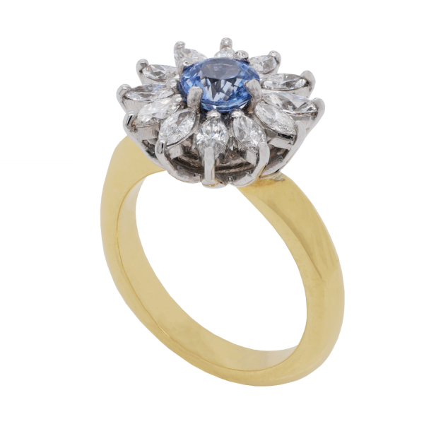 Ceylon Sapphire and Diamond Flower Cluster Ring
