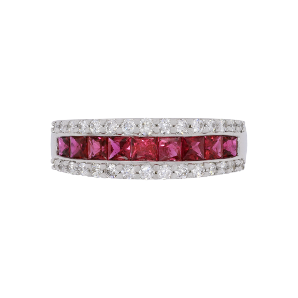 3-Row Ruby And Diamond Channel Band 14K White Gold