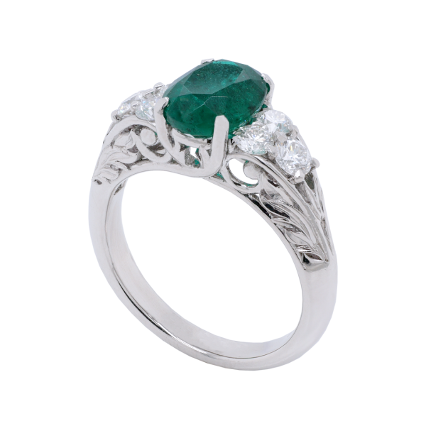 Oval Emerald and Diamond Vintage Ring