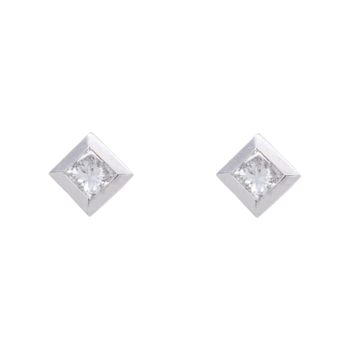 White Gold Rubover Princess Cut Diamond Studs