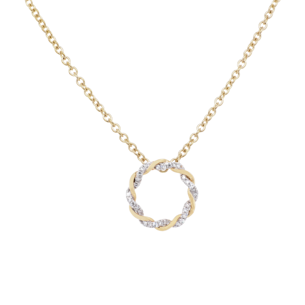 Diamond Set Circle Twisted Pendant