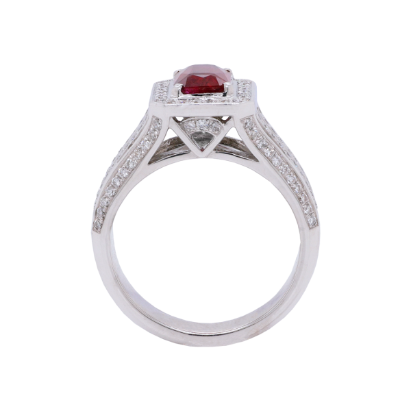 040325 18ct White Gold Octagonal Ruby Diamond Cluster Ring Front 1080x1080