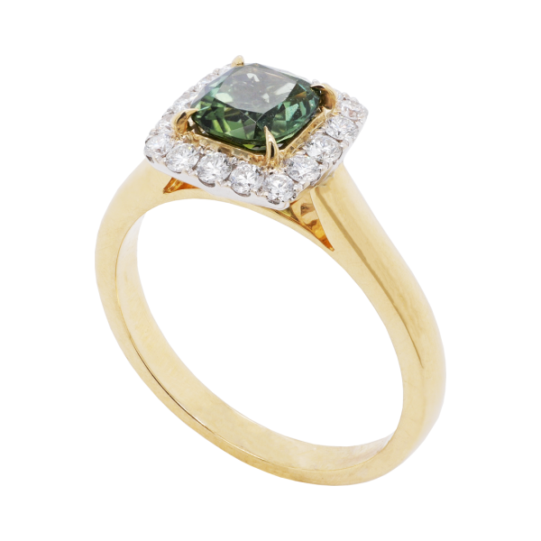 Green Tourmaline and Diamond Halo Ring