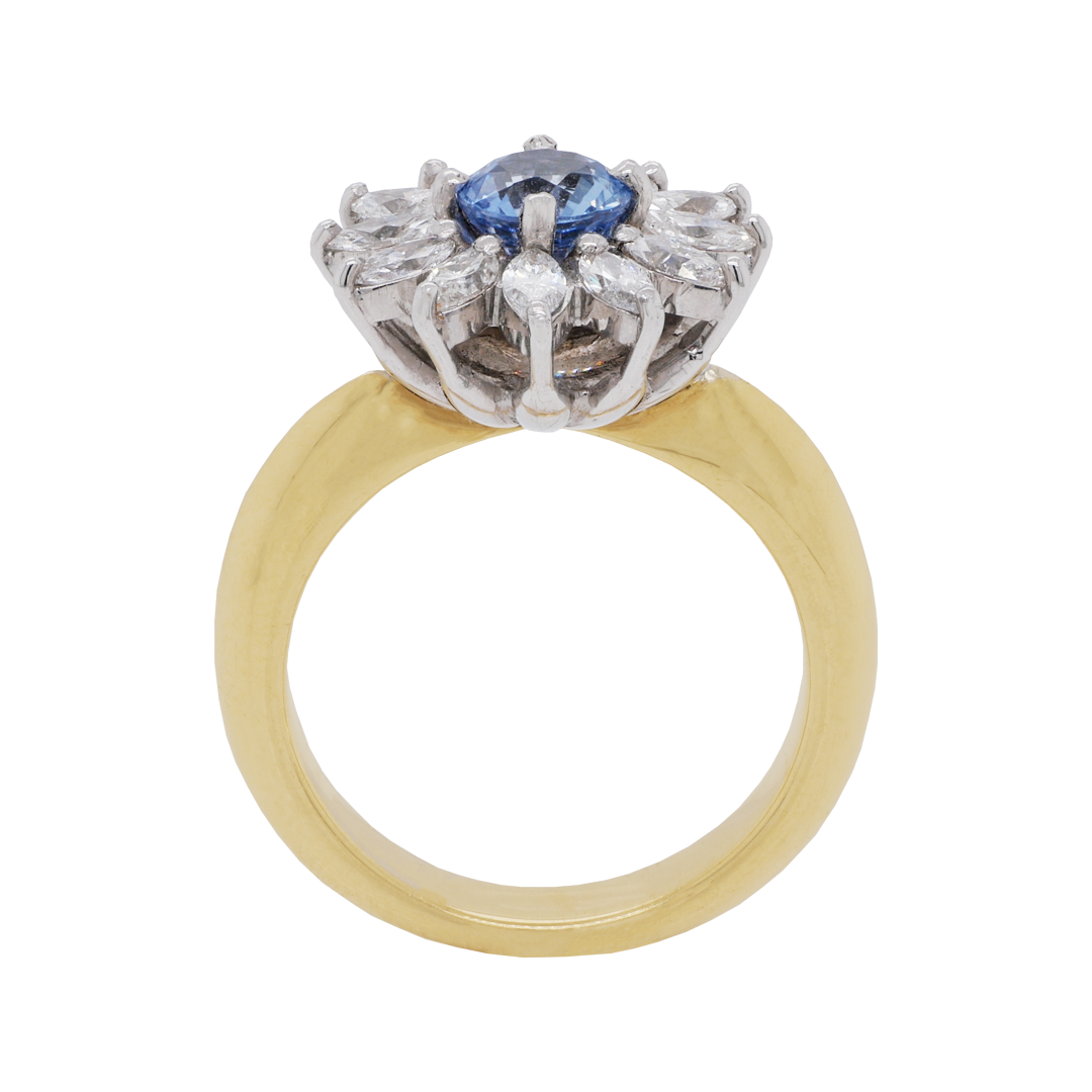 Ceylon Sapphire and Diamond Flower Cluster Ring Dalgleish Diamonds