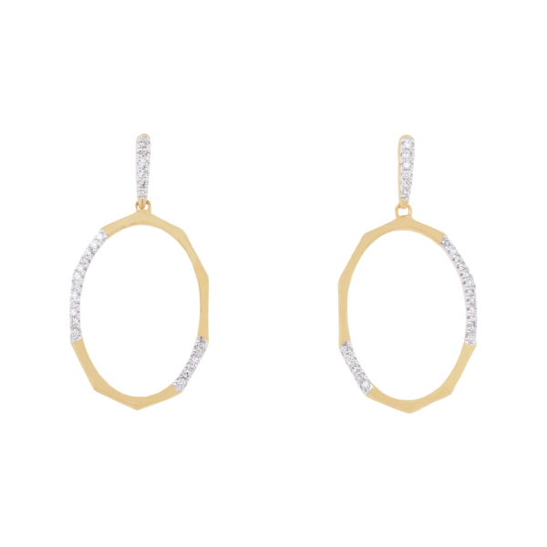 Yellow Gold Oval Drop Diamond Stud Earrings