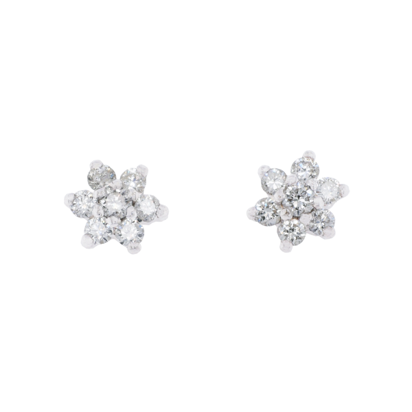 Round Brilliant Diamond Flower Cluster Stud Earrings