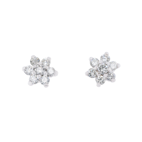 Round Brilliant Diamond Flower Cluster Stud Earrings