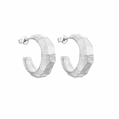 Facet Silver Hoop Earrings