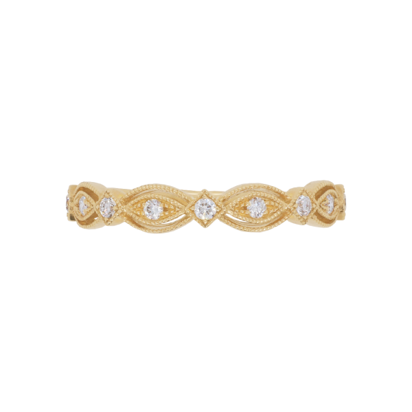 081631 Openwork Pattern Diamond Milgrain Yellow Gold Wedding Ring Top 1080x1080