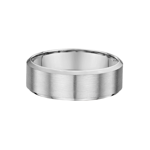 White Metal Bevelled Edge Wedding Ring