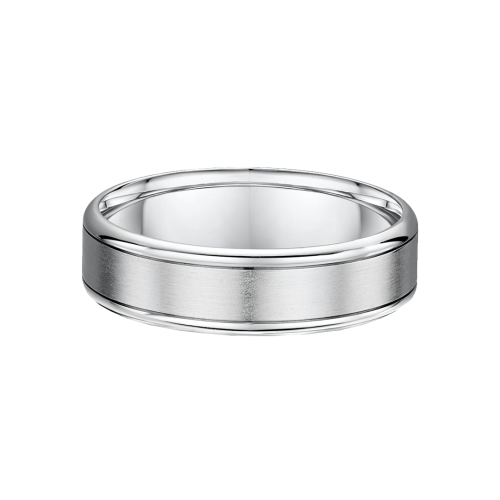 White Metal Brushed Inlay Mens Wedding Ring