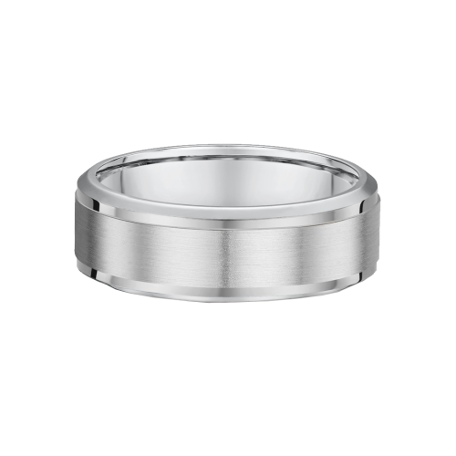 White Metal Raised Inlay Mens Wedding Ring