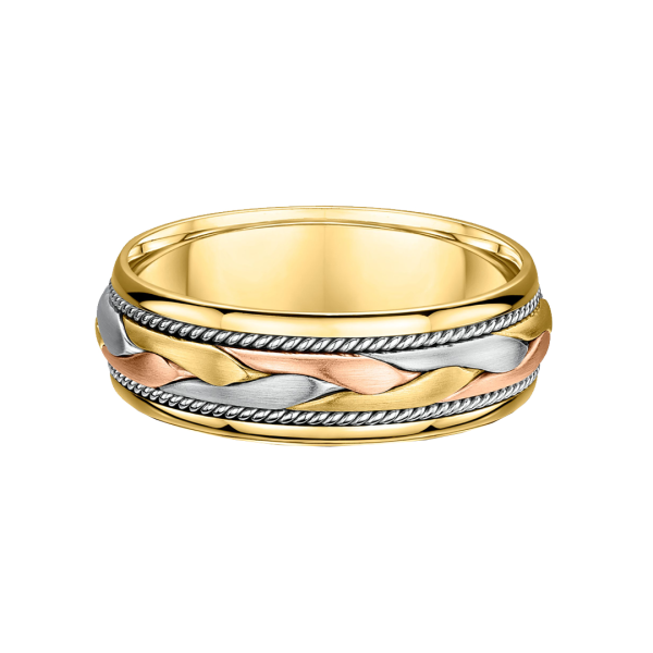Tri-Tone Plaited Twist Edge Mens Wedding Ring