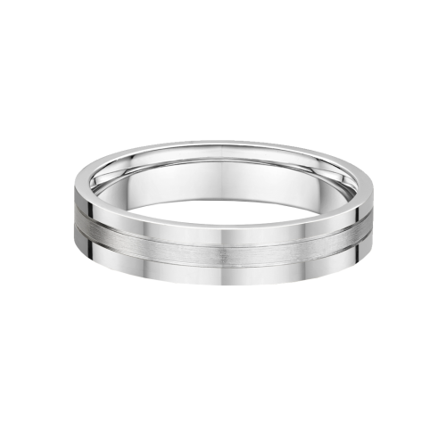 White Metal Brushed Inlay Mens Wedding Ring