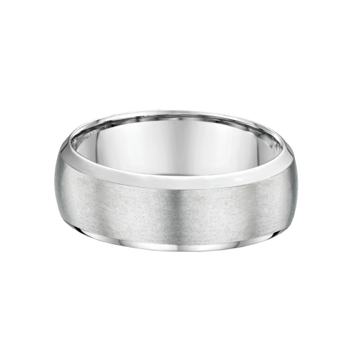 White Metal Half Round Brushed Mens Wedding Ring