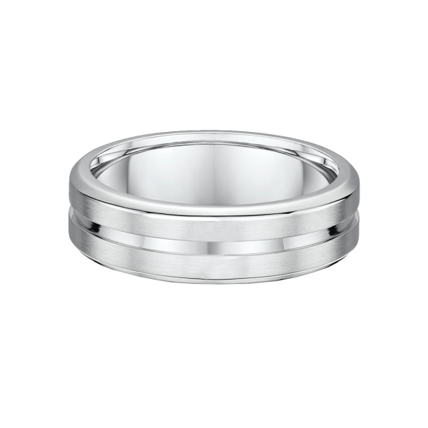 White Metal Grooved Inlay Mens Wedding Ring
