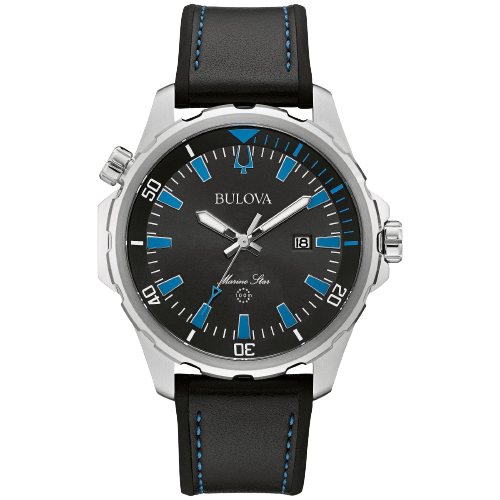 Bulova Gents Marine Star - Black Leather/Silver