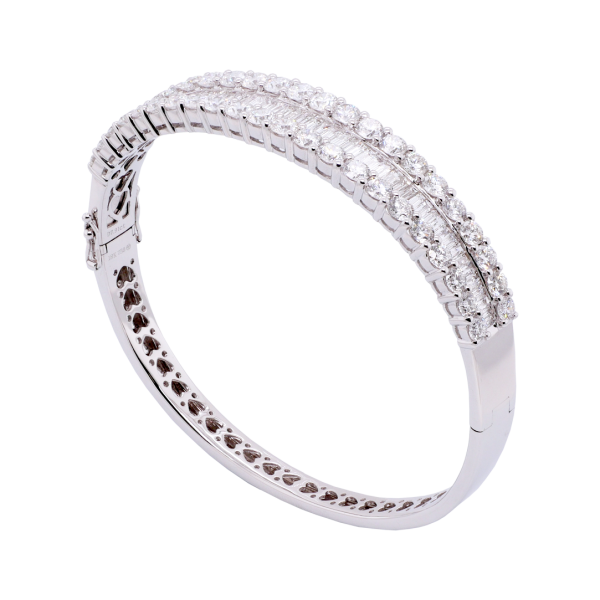 Baguette Brilliant Cut Diamond Hinged White Gold Bangle Angle 1083x1083