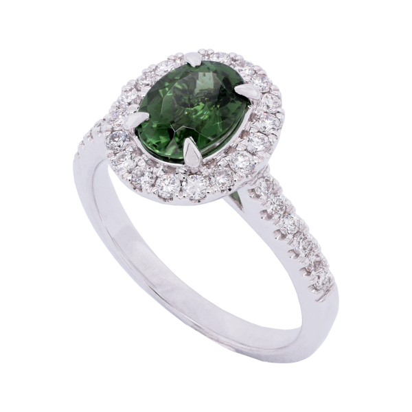 Green Tourmaline Diamond Halo Dress Ring