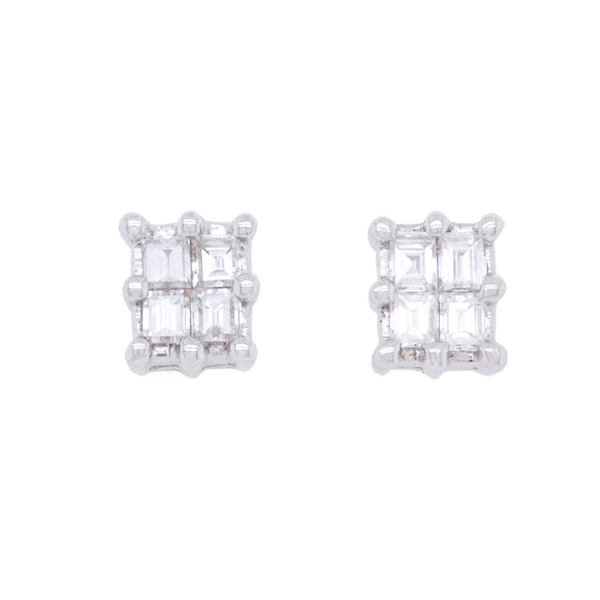 Baguette Diamond Cluster Stud Earrings