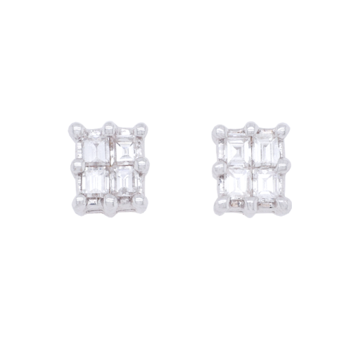 Baguette Diamond Cluster Stud Earrings