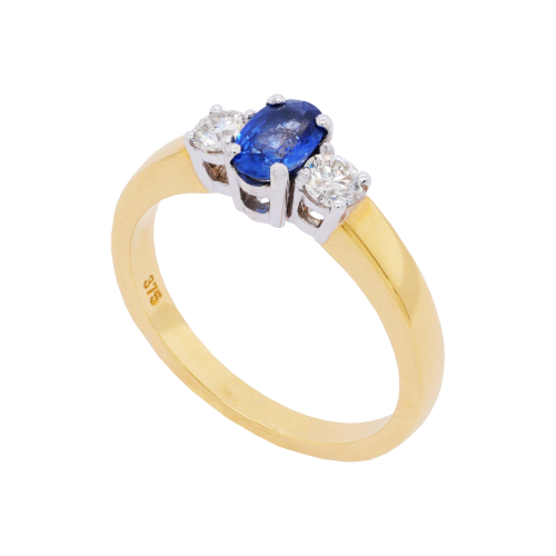 Sapphire and Diamond Three Stone Ring