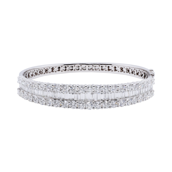 Baguette and Brilliant Cut Diamond Hinged Bangle