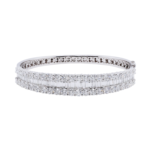 Baguette and Brilliant Cut Diamond Hinged Bangle