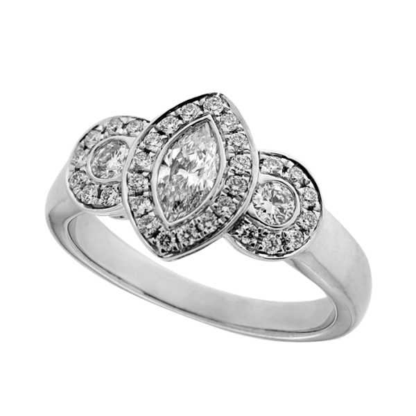 Marquise Halo Set 3 Stone Ring